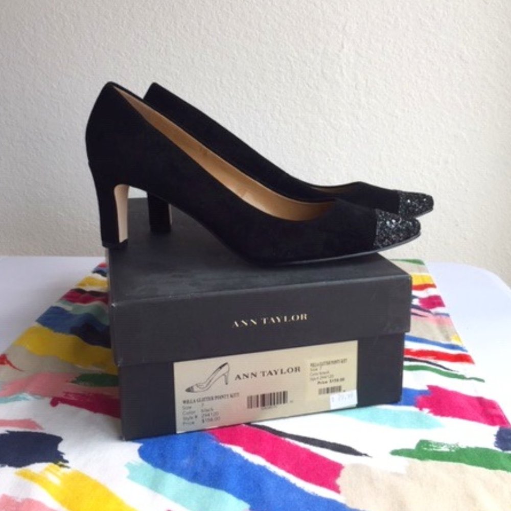 Ann Taylor Kitten Heels-Willa Glitter Point, Sz 7